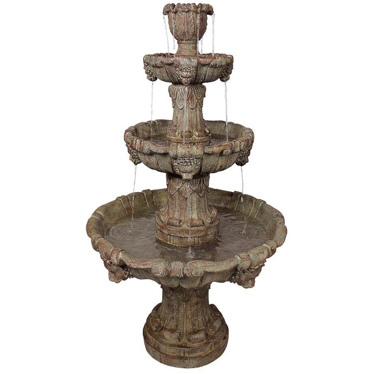 ALDO Decor > Fountains & Ponds 31.5"Wx31.5"Dx56"H / new / resin Italian Medici Style Lion Four-Tier Sculptural Brown Stone Fountain