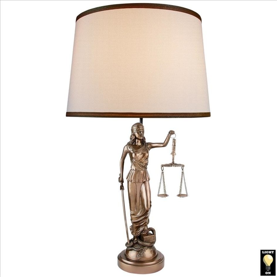 ALDO Décor>Lighting > Lamps NEW / resin / 15″dia.x28.5″H. Goddess of Justice Themis Greek Goddess of Law Table Lamp