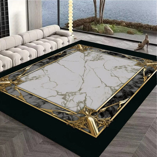 ALDO Decor > Rugs 100x160cm 39.4x63in / Fleece Fabric / Golden Medusa Flower Virgin Voyage Luxury Modern Ornament Black Gold and White Carpet Luxury Non-Slip Floor Mat Rug Carpet