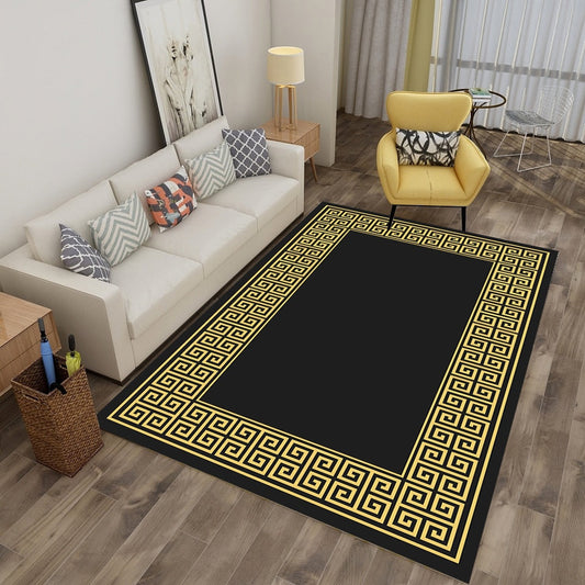 ALDO Decor > Rugs 2.6 feet Wide x 4 feet Long / Polyester / Green and Gold Double Layer Designer Black and Gold Double Layer Luxury Non-Slip  Rug Carpet