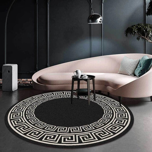 ALDO Decor > Rugs 2 feet x 2 feet / Polyester / Black and White Modern Black and White Double Layer Luxury medusa Style Non-Slip Round Rug Carpet
