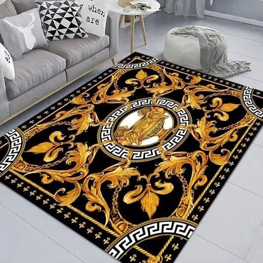 ALDO Decor > Rugs 60x90cm 23.6x35.4in / Fleece Fabric / Black Versace Style Black Ornament Carpet Luxury Non-Slip Floor Mat Rug Carpet