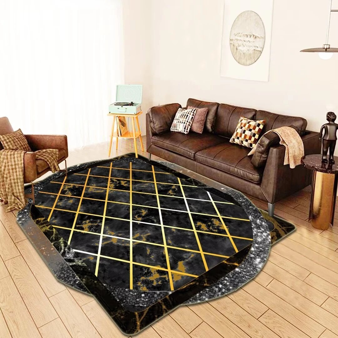 ALDO Decor > Rugs 60x90cm 23.6x35.4in / Fleece Fabric / Golden Medusa Flower Athena Luxury Modetrn Ornament Carpet Non-Slip Floor Mat Rug Carpe