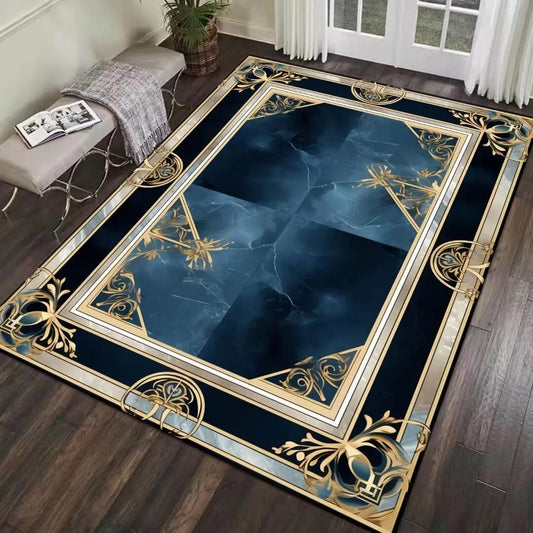 ALDO Decor > Rugs 60x90cm 23.6x35.4in / Fleece Fabric / Golden Medusa Flower Blue Lagune Luxury Modern Ornament Carpet Non-Slip Floor Mat Rug Carpet