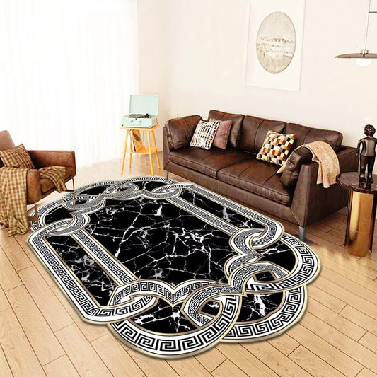 ALDO Decor > Rugs 60x90cm 23.6x35.4in / Fleece Fabric / Golden Medusa Flower Charlotte Luxury Modetrn Ornament Carpet Non-Slip Floor Mat Rug Carpe