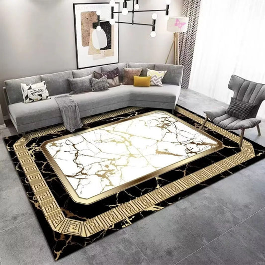 ALDO Decor > Rugs 60x90cm 23.6x35.4in / Fleece Fabric / Golden Medusa Flower Glden Italian Fantasy Modern Ornament Black Gold and White Carpet Luxury Non-Slip Floor Mat Rug Carpet