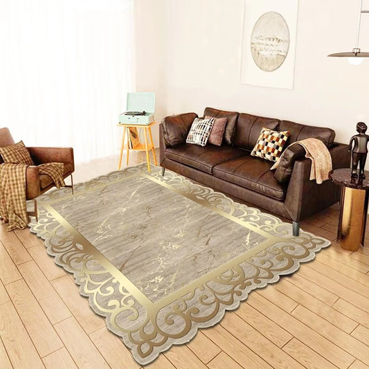 ALDO Decor > Rugs 60x90cm 23.6x35.4in / Fleece Fabric / Golden Medusa Flower Grace Luxury Modetrn Ornament Carpet Non-Slip Floor Mat Rug Carpe