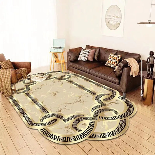 ALDO Decor > Rugs 60x90cm 23.6x35.4in / Fleece Fabric / Golden Medusa Flower Isabella Golden Luxury Modern Ornament Carpet Non-Slip Floor Mat Rug Carpet