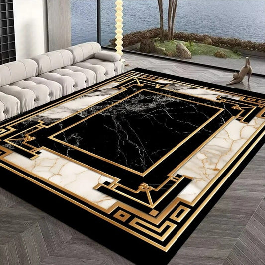 ALDO Decor > Rugs 60x90cm 23.6x35.4in / Fleece Fabric / Golden Medusa Flower Royal Oasis Luxury Modern Ornament Black Gold and White Carpet Luxury Non-Slip Floor Mat Rug Carpet