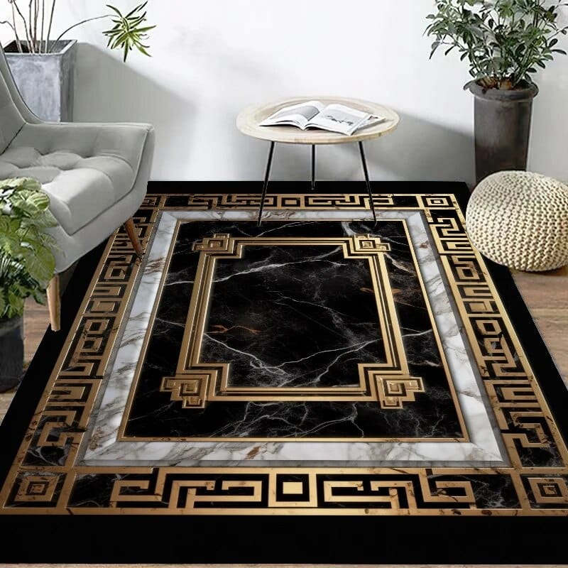 ALDO Decor > Rugs Royal Castle Luxury Modern Ornament Black Gold and White Carpet Luxury Non-Slip Floor Mat Rug Carpet