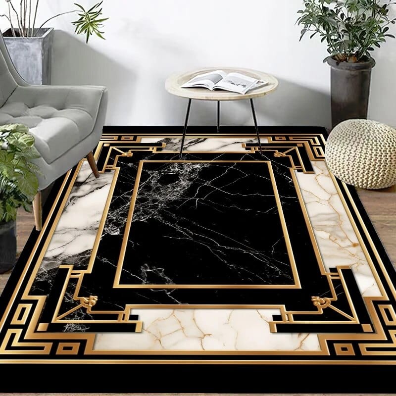 ALDO Decor > Rugs Royal Oasis Luxury Modern Ornament Black Gold and White Carpet Luxury Non-Slip Floor Mat Rug Carpet