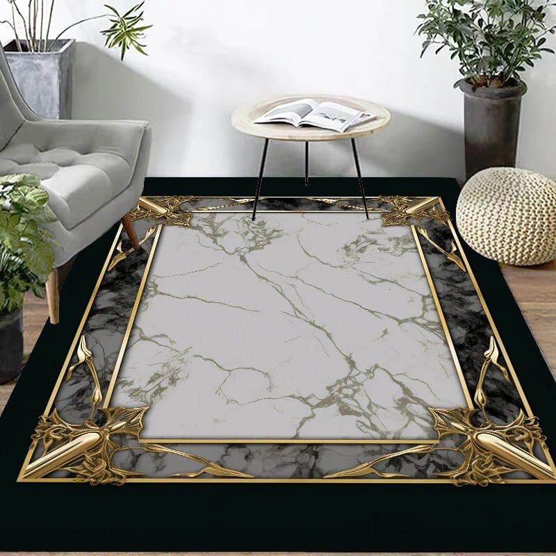 ALDO Decor > Rugs Virgin Voyage Luxury Modern Ornament Black Gold and White Carpet Luxury Non-Slip Floor Mat Rug Carpet