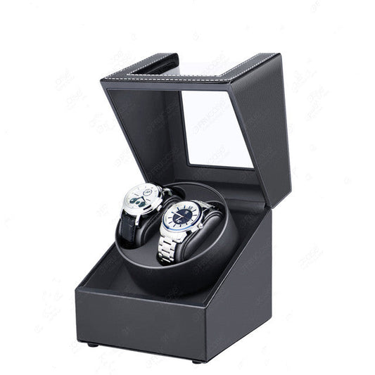 ALDO Décor > Watches 18*15*14cm/ 7" x 6" x 5.5" Inches / Block / PU Leather Black Automatic Auto Rotating Double Watch Winder Handmade Display Box  USB-DC Operated