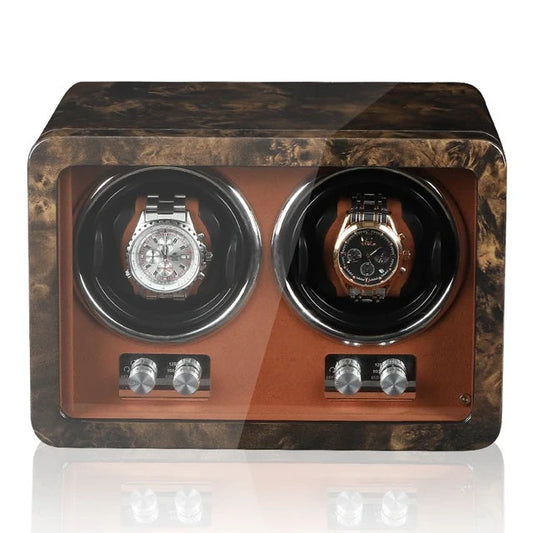 ALDO Décor > Watches Brown Luxurious Carbon Solid Wood Fibre Material Antimagnetic Double Watch Winder With LED and AC/DC Adapter