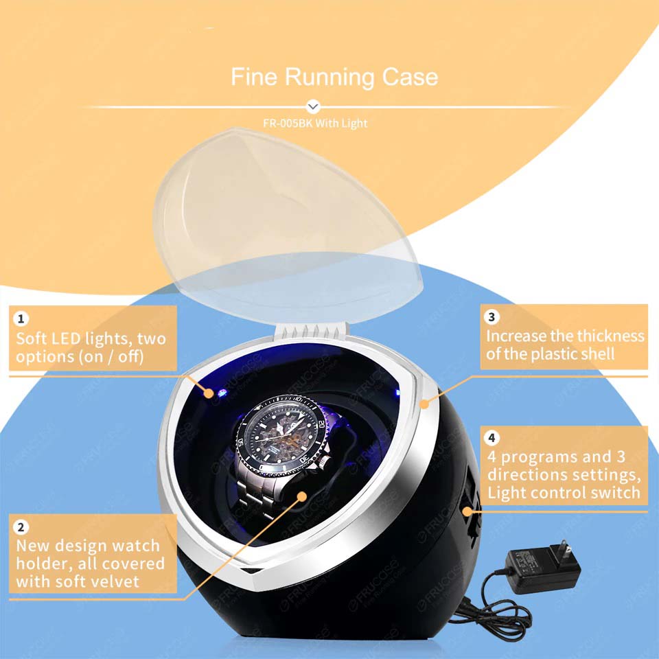 ALDO Décor > Watches Luxury Automatic Single Watch Winder Fine Running Case With LED Lights and AC Power Adapter