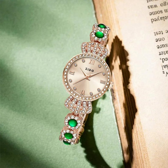 ALDO Décor > Watches Malachite Green Luxury Inlaid Diamonds Crown Quartz  Women's Watch