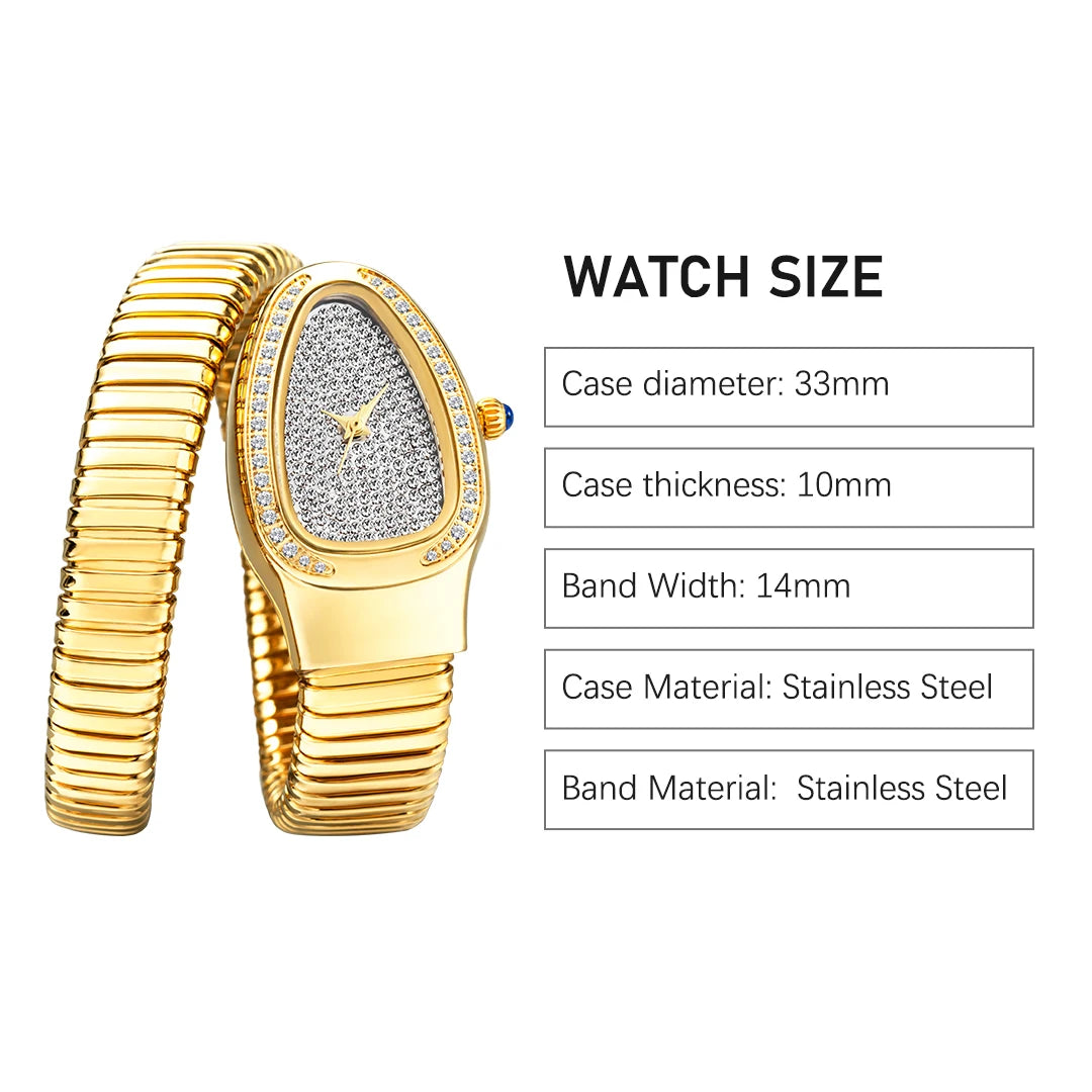 ALDO Décor > Watches New Snake Design Luxury Wrist Quartz Watch For Women with Lab Diamonds