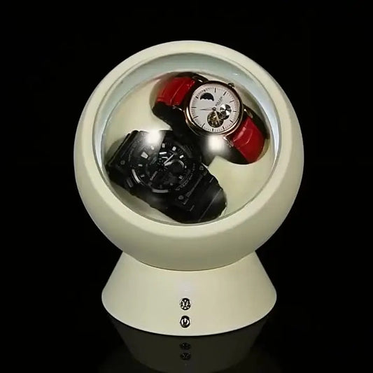 ALDO Décor > Watches White Luxury Automatic Space Age Double Watch Winder Fine Stand Case LED and With USB Power Adapter