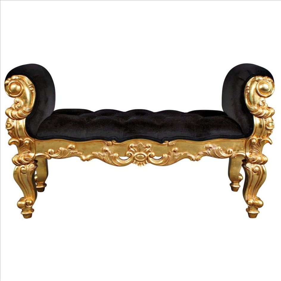 Aldo Furniture Home And Garden Decoration Décor Chair & Sofa Cushions French Style Hand-carved Solid Mahogany Real Gold Leaf Finish  Double Rolled Arm Bench