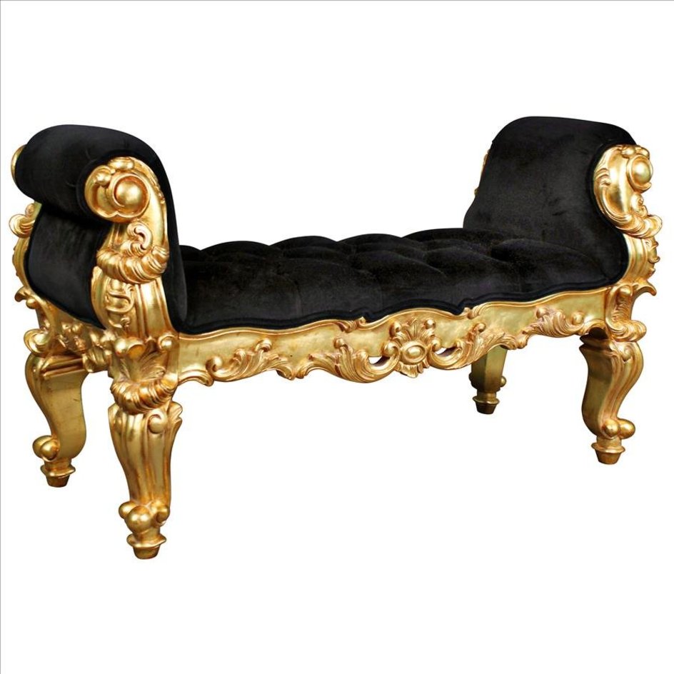 Aldo Furniture Home And Garden Decoration Décor Chair & Sofa Cushions French Style Hand-carved Solid Mahogany Real Gold Leaf Finish  Double Rolled Arm Bench