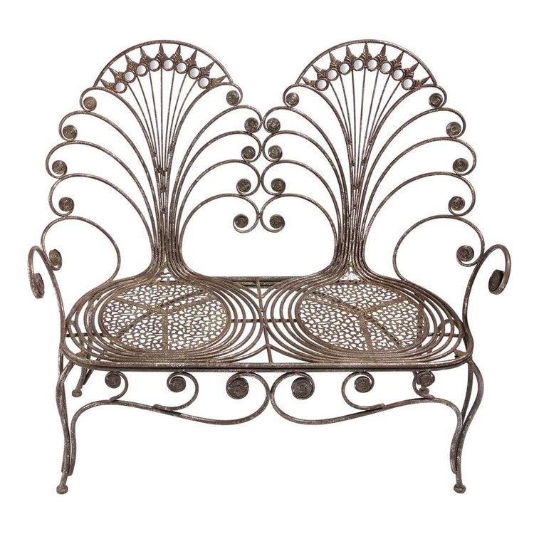 ALDO Furniture > Outdoor Furniture 49"Wx18"Dx43.5"H / NEW / resin French  Style Grand Peacock Metal Garden Loveseat Bench