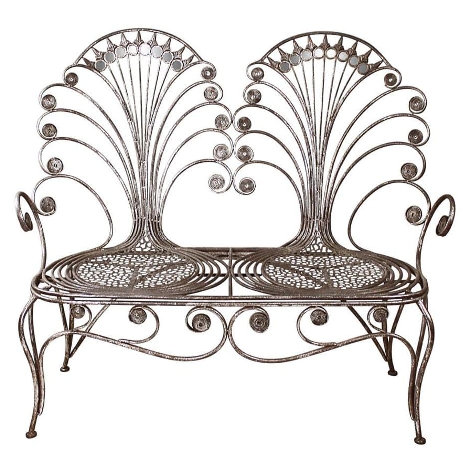 ALDO Furniture > Outdoor Furniture 49"Wx18"Dx43.5"H / NEW / resin French  Style Grand Peacock Metal Garden Loveseat Bench