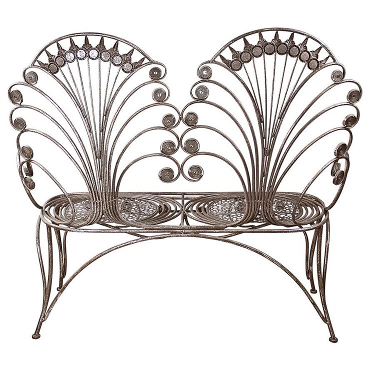 ALDO Furniture > Outdoor Furniture 49"Wx18"Dx43.5"H / NEW / resin French  Style Grand Peacock Metal Garden Loveseat Bench