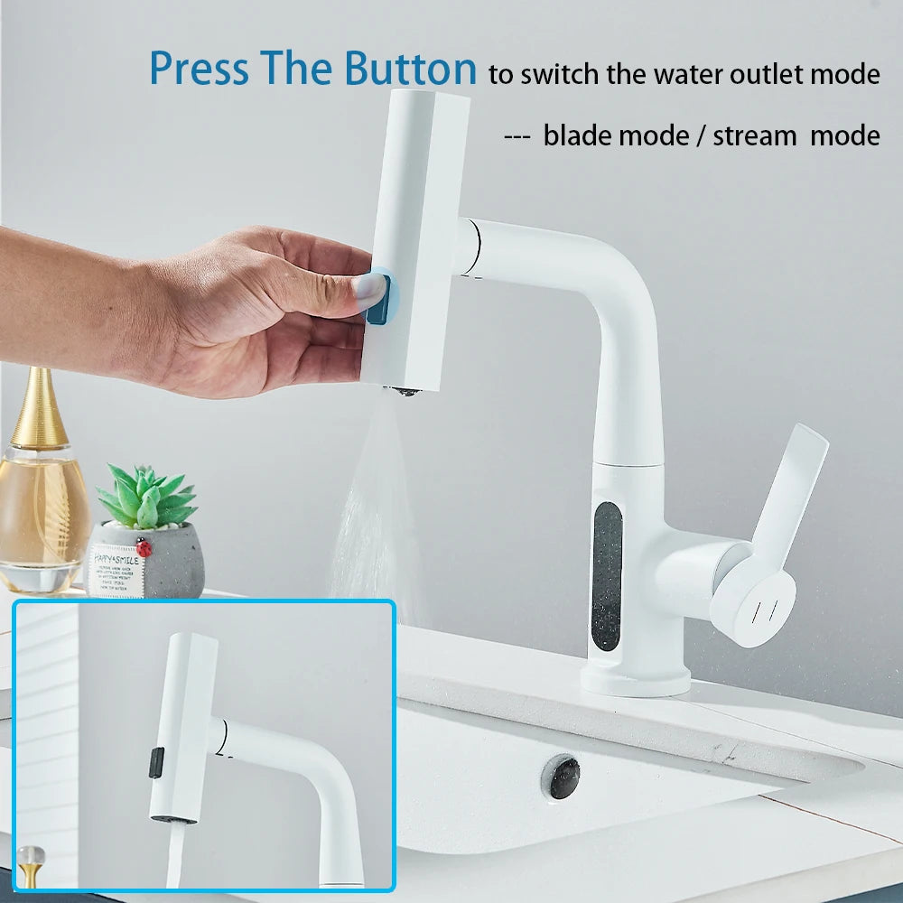 ALDO Hardware>Plumbing Fixtures Intelligent Waterfall Basin Faucet with Temperature Digital Display Lift Up Crane Pull Out Faucet