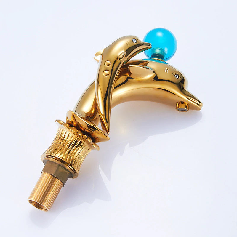 ALDO Hardware>Plumbing Fixtures Luxury Dolphin Bathroom Basin Solid Brass Faucets Contemporary Deck Mounted