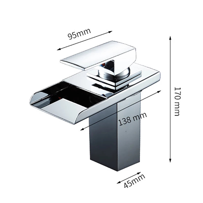 ALDO Hardware>Plumbing Fixtures Luxury Modern Bathroom  Waterfall  Basin Faucet LED Color Changing  Deck Mounted Single Handle