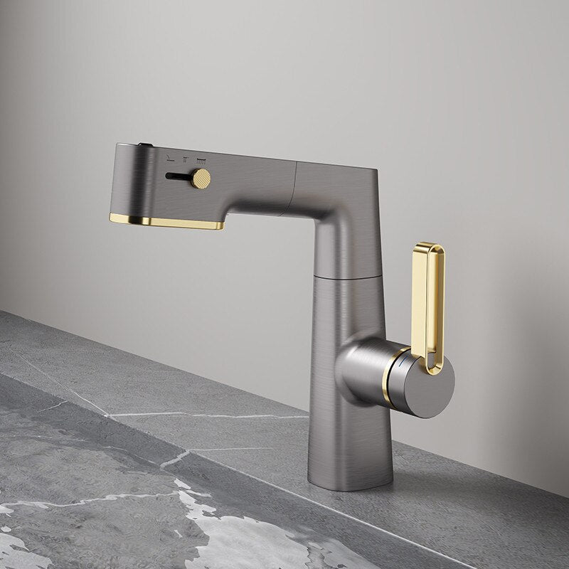 ALDO Hardware>Plumbing Fixtures New Bathroom Basin Faucets LED with Temperature Control Display Solid Brass Mixer Taps and Pull Out Type Single Handle