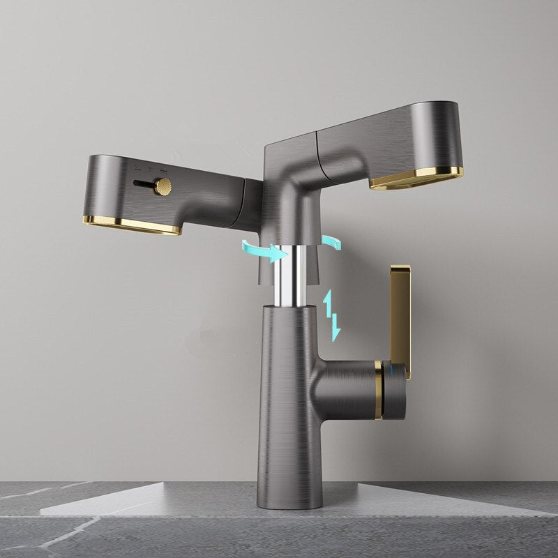 ALDO Hardware>Plumbing Fixtures New Bathroom Basin Faucets LED with Temperature Control Display Solid Brass Mixer Taps and Pull Out Type Single Handle