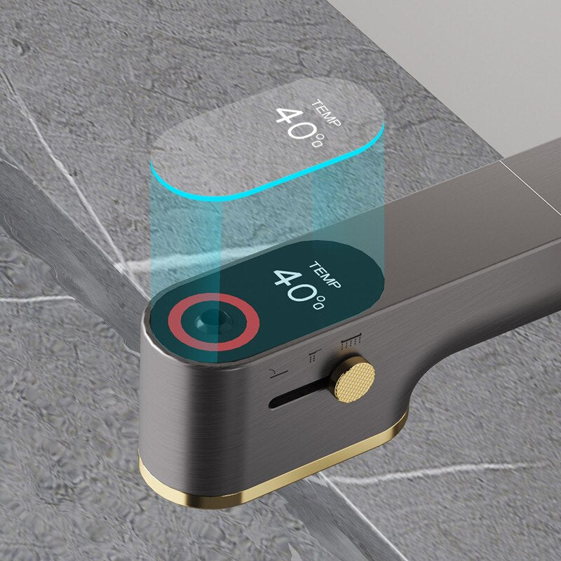 ALDO Hardware>Plumbing Fixtures New Bathroom Basin Faucets LED with Temperature Control Display Solid Brass Mixer Taps and Pull Out Type Single Handle