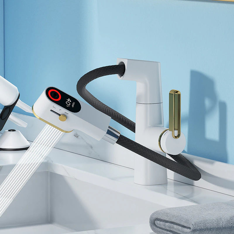 ALDO Hardware>Plumbing Fixtures New Bathroom Basin Faucets LED with Temperature Control Display Solid Brass Mixer Taps and Pull Out Type Single Handle