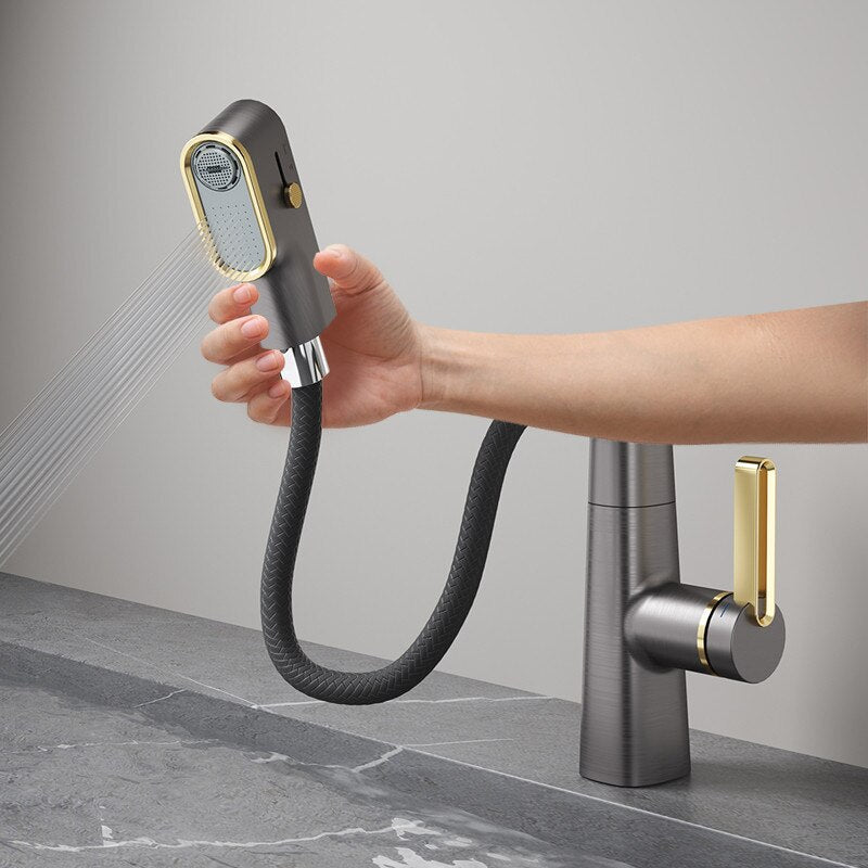 ALDO Hardware>Plumbing Fixtures New Bathroom Basin Faucets LED with Temperature Control Display Solid Brass Mixer Taps and Pull Out Type Single Handle