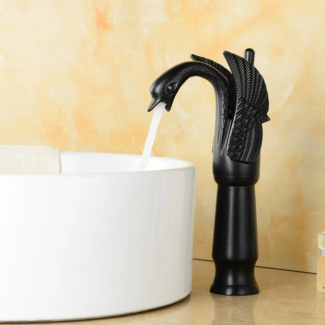 ALDO Hardware>Plumbing Fixtures SLT8039BL Luxury Contemporary European Style Bathroom Swan Basin Faucet Brass Deck Mounted Single Handle