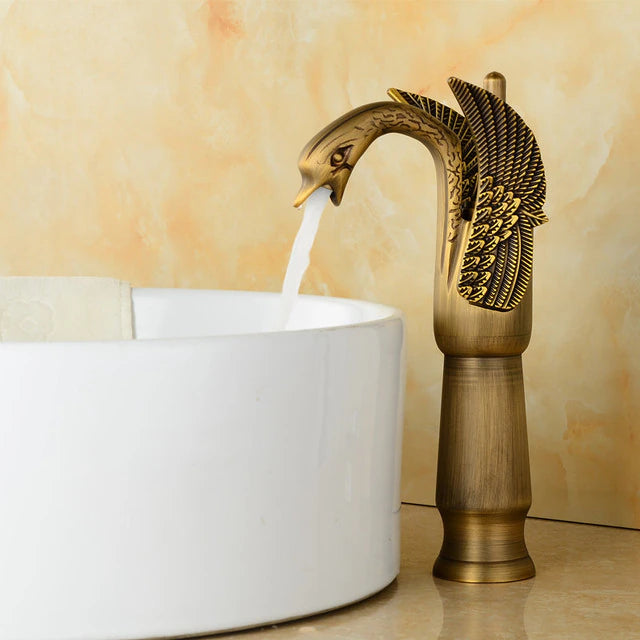 ALDO Hardware>Plumbing Fixtures SLT8039FL Luxury Contemporary European Style Bathroom Swan Basin Faucet Brass Deck Mounted Single Handle