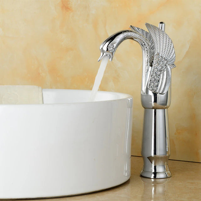 ALDO Hardware>Plumbing Fixtures SLT8039SL Luxury Contemporary European Style Bathroom Swan Basin Faucet Brass Deck Mounted Single Handle