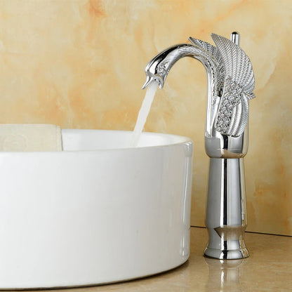 ALDO Hardware>Plumbing Fixtures SLT8039SL Luxury Contemporary European Style Bathroom Swan Basin Faucet Brass Deck Mounted Single Handle