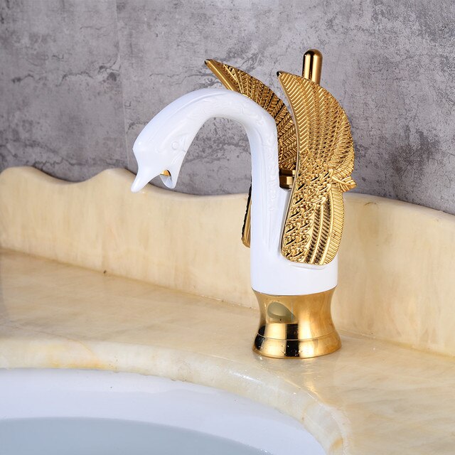 ALDO Hardware>Plumbing Fixtures SLT8039W Luxury Contemporary European Style Bathroom Swan Basin Faucet Brass Deck Mounted Single Handle