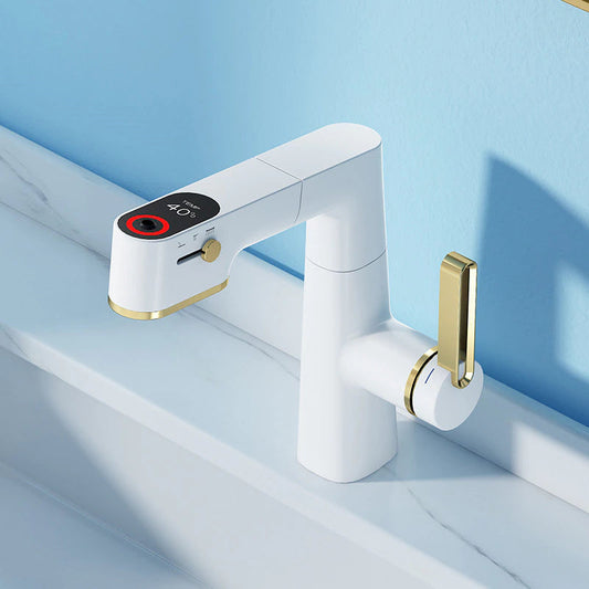 ALDO Hardware>Plumbing Fixtures White New Bathroom Basin Faucets LED with Temperature Control Display Solid Brass Mixer Taps and Pull Out Type Single Handle