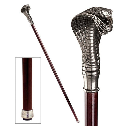 ALDO Health Care Mobility & Accessibility Canes & Walking Sticks 3"Wx2.5"Dx36"H / NEW / Wood Italian Solid Hardwood Cobra  Pewter Walking Stick Collectible Gift