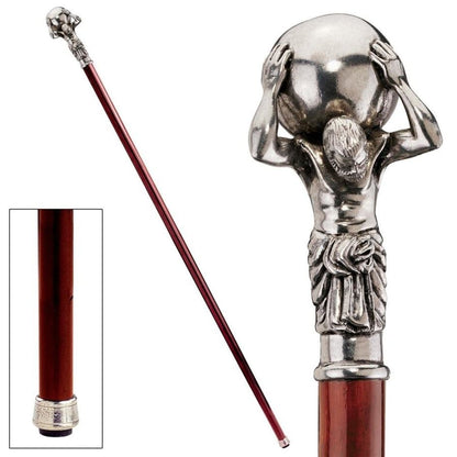 ALDO Health Care Mobility & Accessibility Canes & Walking Sticks 34.5"H / NEW / Wood Italian Solid Hardwood Atlas Pewter Walking Stick Collectible Gift