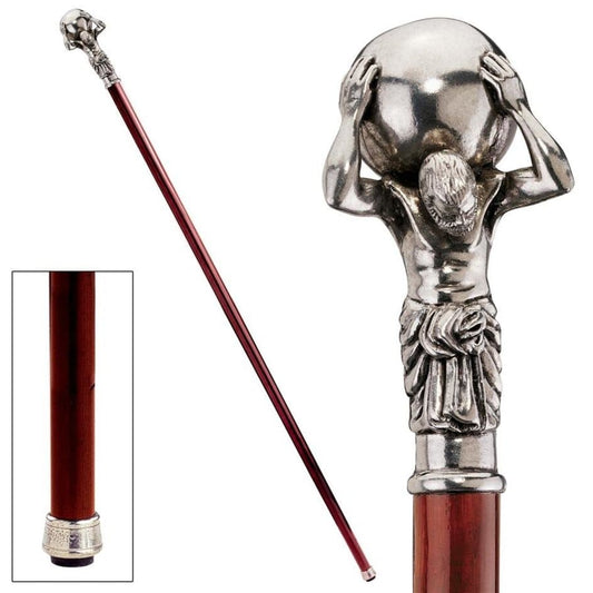ALDO Health Care Mobility & Accessibility Canes & Walking Sticks 34.5"H / NEW / Wood Italian Solid Hardwood Atlas Pewter Walking Stick Collectible Gift