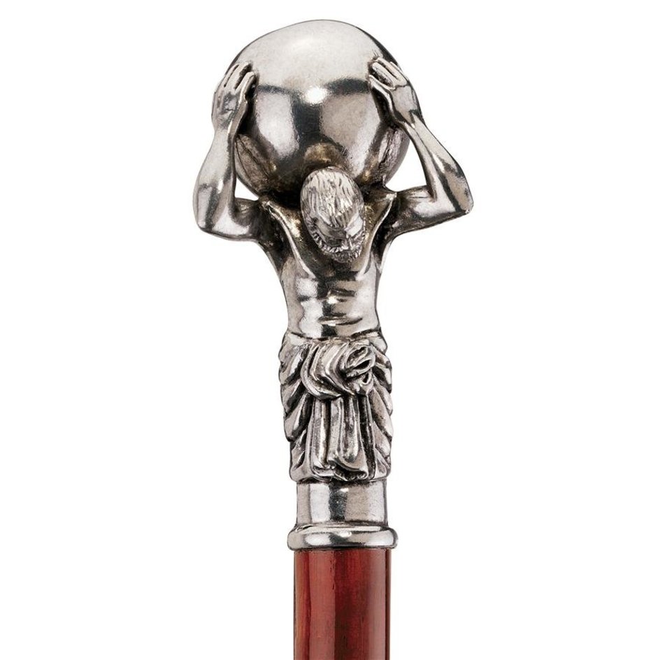 ALDO Health Care Mobility & Accessibility Canes & Walking Sticks 34.5"H / NEW / Wood Italian Solid Hardwood Atlas Pewter Walking Stick Collectible Gift