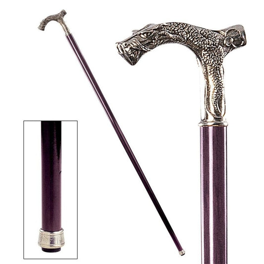 ALDO Health Care Mobility & Accessibility Canes & Walking Sticks 4.5"Wx0.5"Dx36"H / NEW / Wood Italian Medieval Dragon Solid Hardwood Pewter Walking Stick Collectible Gift