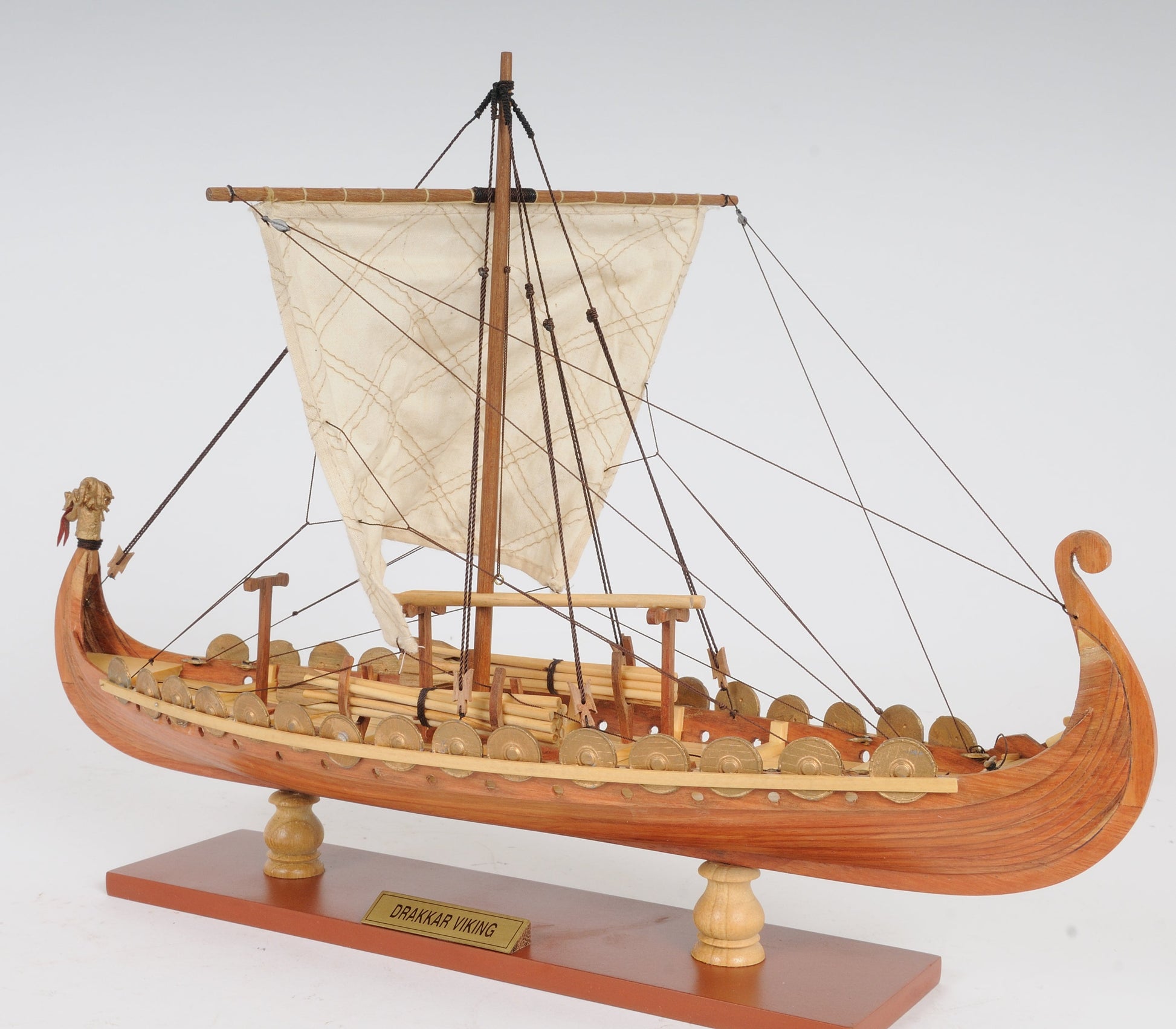 ALDO Hobbies & Creative Arts> Collectibles> Scale Model L: 15 W: 9 H: 12.5 Inches / NEW / wood Drakkar Viking Longshan Historic Replica Wood Small Model Sailboat Assembled