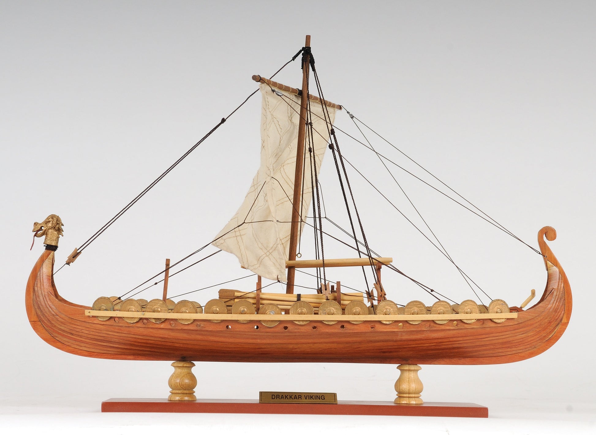 ALDO Hobbies & Creative Arts> Collectibles> Scale Model L: 15 W: 9 H: 12.5 Inches / NEW / wood Drakkar Viking Longshan Historic Replica Wood Small Model Sailboat Assembled