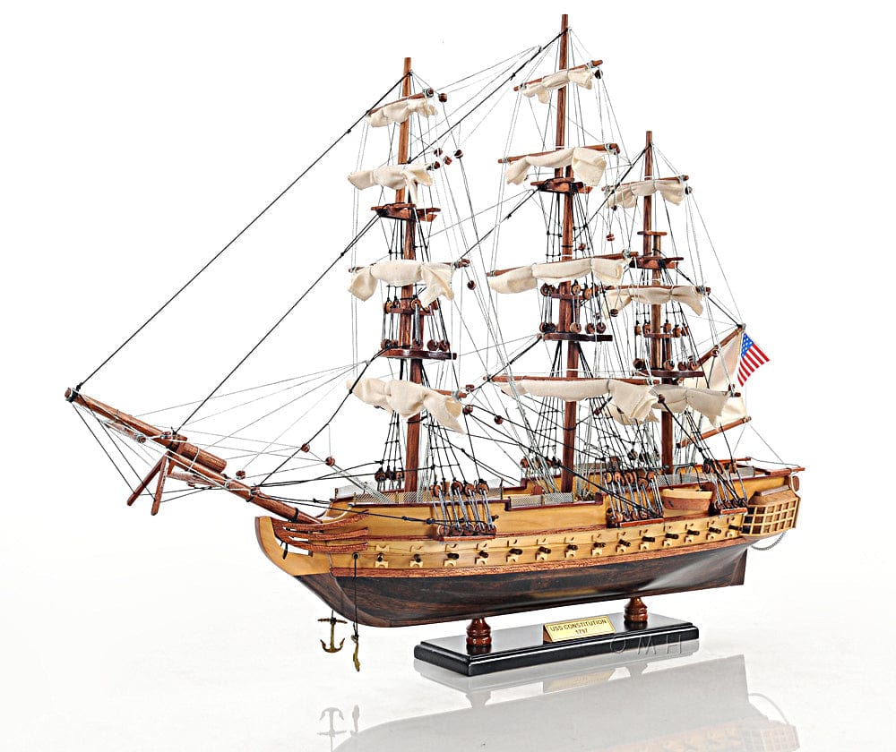 ALDO Hobbies & Creative Arts> Collectibles> Scale Model L: 26.5 W: 11 H: 49.75 Inches / NEW / Wood USS Constitution Tall Ship Wood  Small Model Sailboat Assembled with Floor Display Case