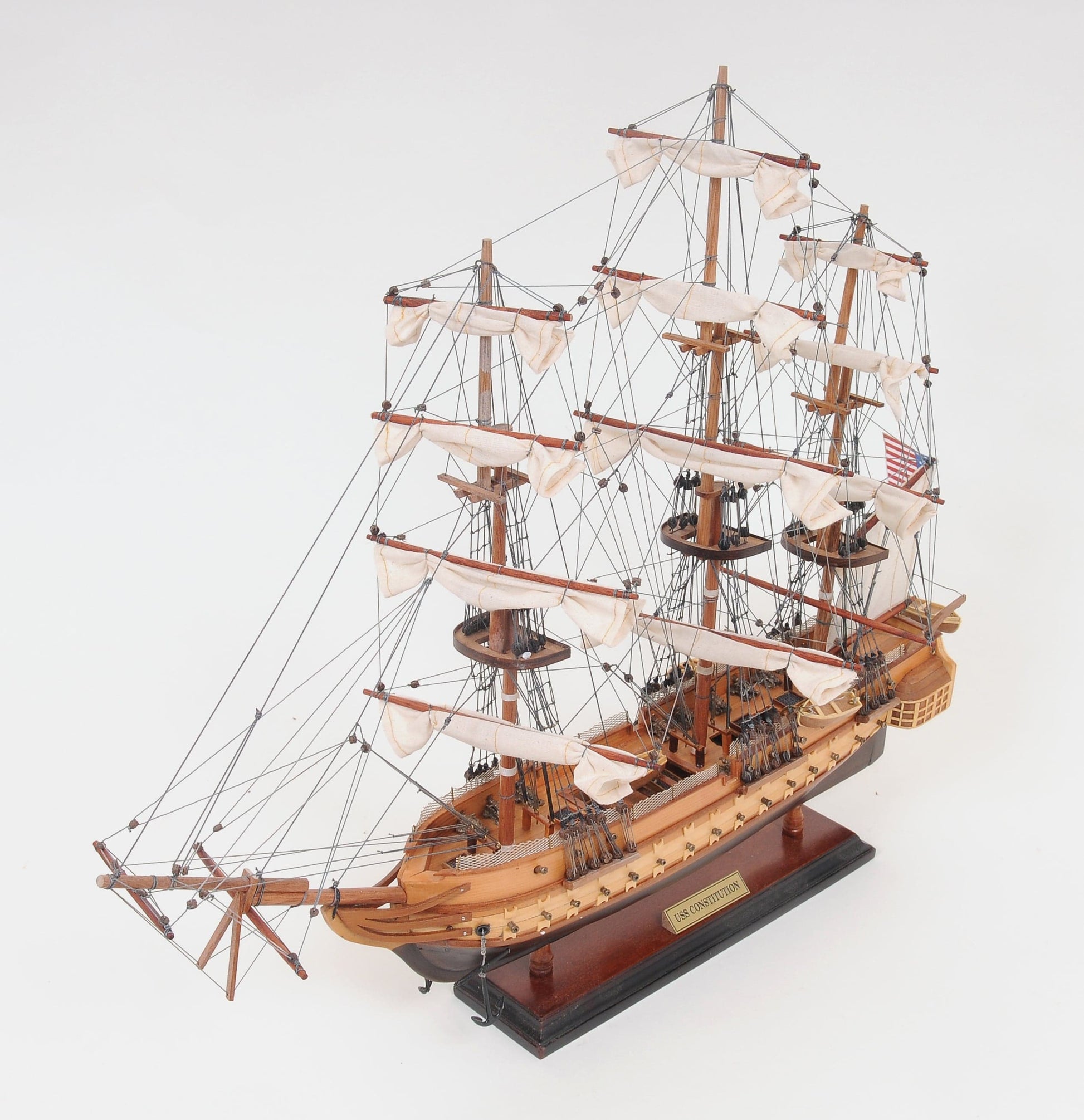 ALDO Hobbies & Creative Arts> Collectibles> Scale Model L: 26.5 W: 11 H: 49.75 Inches / NEW / Wood USS Constitution Tall Ship Wood  Small Model Sailboat Assembled with Floor Display Case